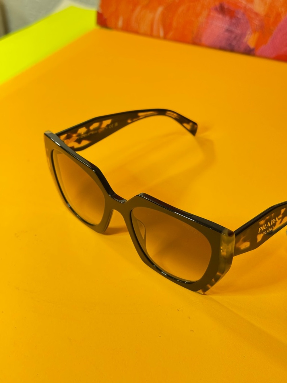 Prada Sunglasses Tortoiseshell Oversized Square Sunglasses - Amber Lenses - Picture 11 of 13